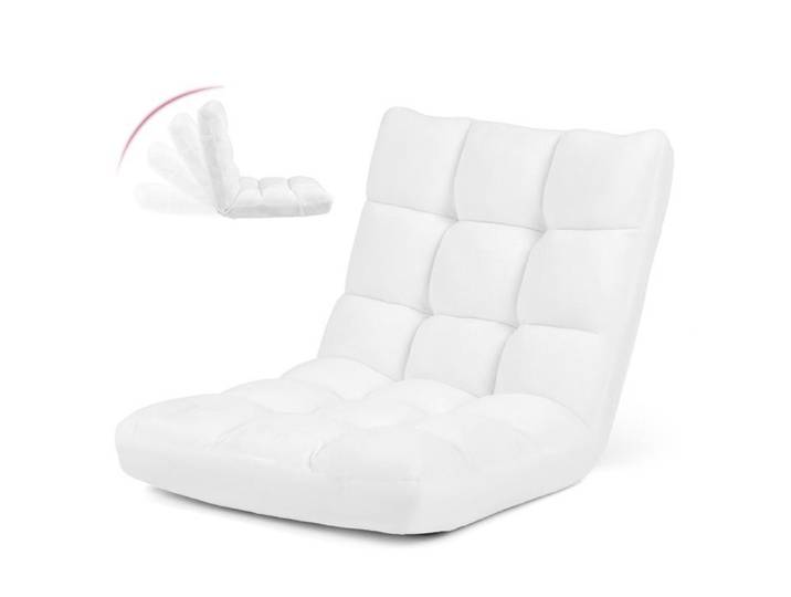 Chaise de sol COSTWAY Paresseux - Dossier Réglable à 14 Angles 90°-180° Tatami Fauteuil pour Lecture Méditation Blanc