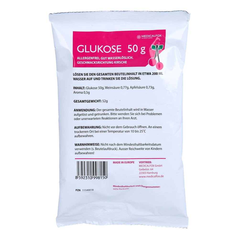 MEDICALFOX GmbH Glukose 50 g Kirsch Plv.z.her.e.lsg.z.einnehmen 11540018