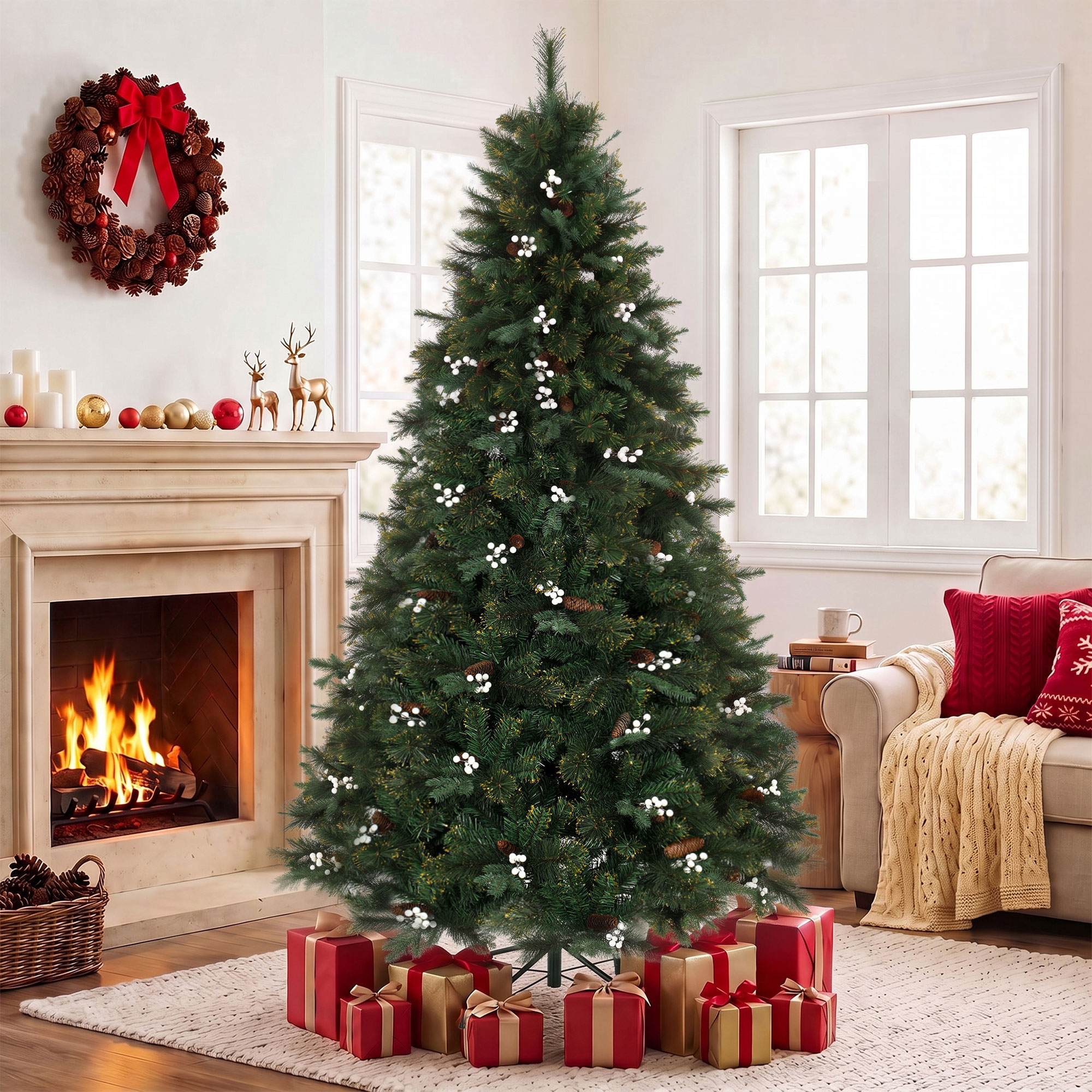 Homcom Albero di Natale artificiale realistico 220 cm con 1116 rami e base pieghevole, Verde   Aosom Italy