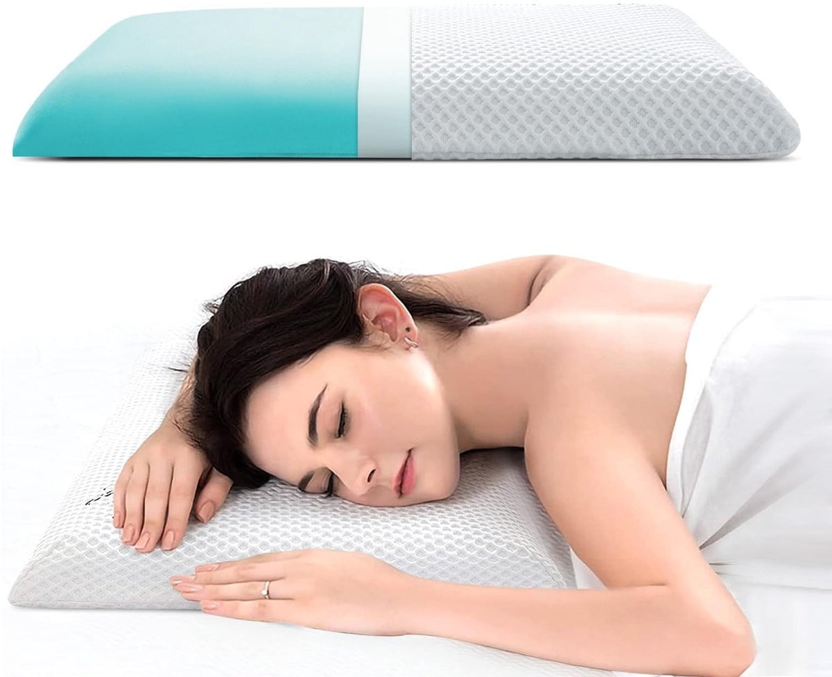 Dailygoods Geheugenschuim Kussen - Ultradun Laag Profiel - B/D: 59,7 x 39,4 cm - Hoogte: 6,1 cm