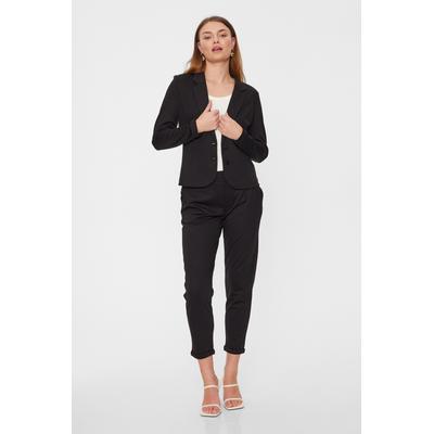 Stoffhose FREEQUENT "FQNANNI-ANKLE-PA", Damen, Gr. S, N-Gr, schwarz, Web, Obermaterial: 73% Polyester, 24% Viskose, 3% Elasthan, unifarben, bequem 7/8-Länge, Hosen Stoffhose, Sommerhose - knöchellänge und mit 2-Knopf-Verschluss