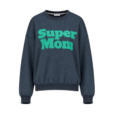 Sweatshirt ALIFE & KICKIN, Damen, Gr. L, blau (marine melange), 50% Baumwolle, 50% Polyester, hoch geschlossener Ausschnitt, Sweatshirts Sweatshirt, Zweizeilige Flockdruck-Optik auf der Brust, überschnittene Schultern