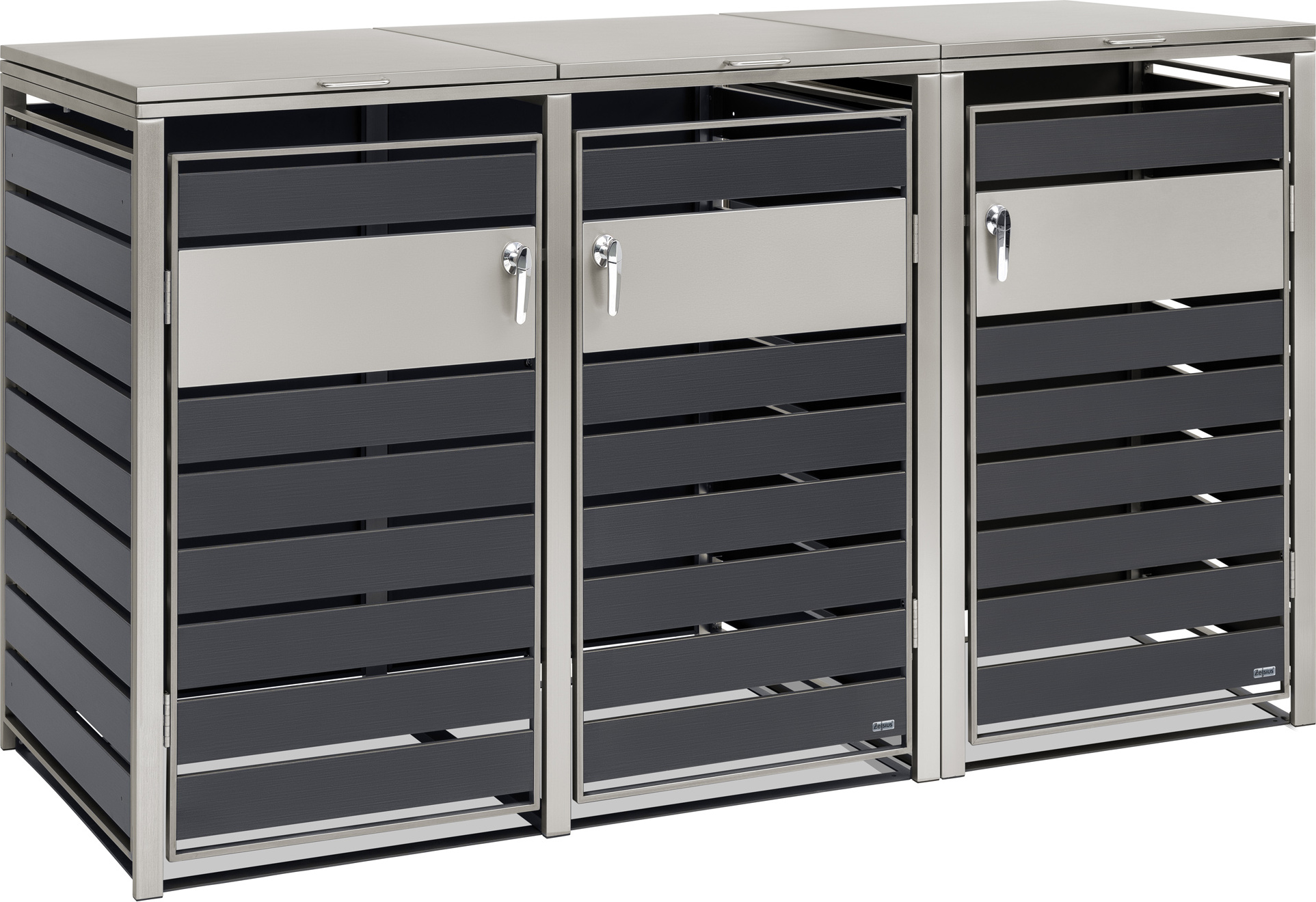 Zelsius Mülltonnenbox 3er Mülltonnen | 120 - 240 Liter | Anthrazit, Edelstahl