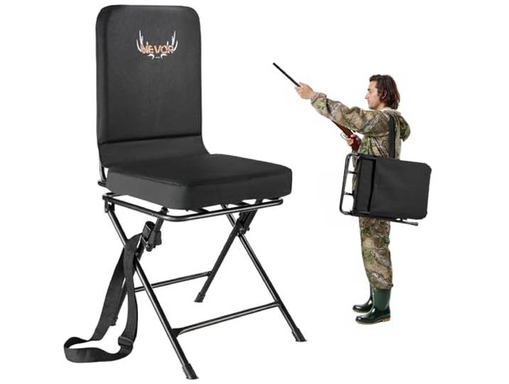 VEVOR Chaise de Chasse Pivotante à 360°\, Siège de Chasse Pliable\, Portable et Silencieux\, Cadre en Acier Robuste avec Bandoulière Réglable\, Capacité de Charge de 136 kg\, pour Pêche et Camping