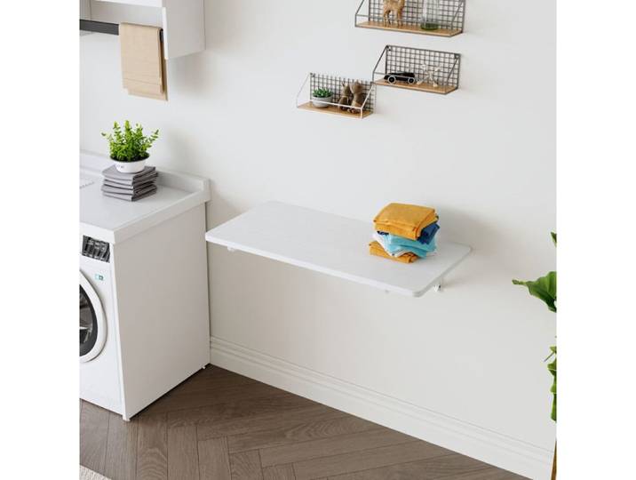 Table murale pliante rabattable en MDF blanc montage mural 80 x 40 x 18 5 cm