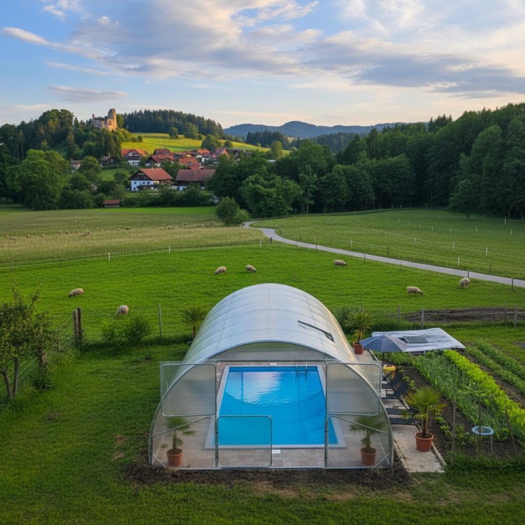Poolabdeckung "Serena" von Garten Dream. 4x10M mit 4mm polycarbonate Ganzjährige Nutzung. Schnee- und winddicht.Doppeltüren auf jeder Seite.Rostschutz
