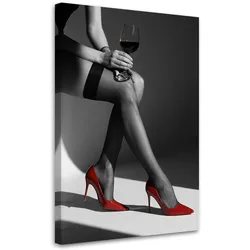 LEINWANDBILD Elegante Frau mit Weinglas in High Heels 60x90cm