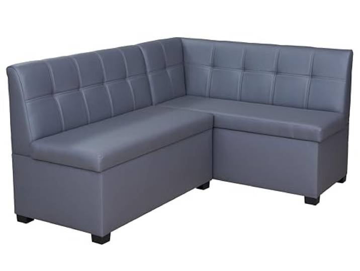 Rodnik Eckbank Komo, Sitzbank GRAU, Kunstleder, Stauraum, Truhenbank 167x121 cm (kurzer Schenkel rechts)