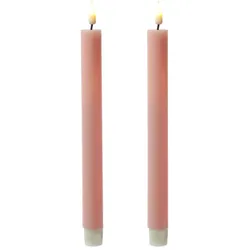 283 LED Stabkerzen Mia Tafelkerzen Echtwachs flackernd H: 24cm rosa 2Stk