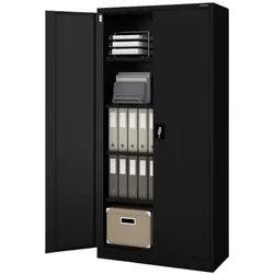 Jan Nowak Aktenschrank abschließbar JAN 5 Ebenen, Flügeltüren | Metallschrank Werkstatt Büroschrank aus Stahl Werkzeugschrank, 185x90x40cm Schwarz
