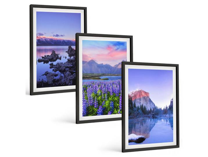 Tulup Bilder SET 3er Set - 40x60 cm Schwarzer Rahmen - Berglandschaften mit Wasser und Himmel, Kunststoff, Rechteckig, 40x60 cm, Fotografie, Bilder & Rahmen, Bilder