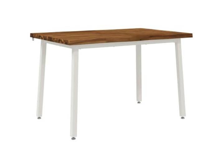HAQWRDQSG Live Edge Esstisch 120x80x75 cm Massivholz Akazie Weiss Kompakter Kanten-Holztisch mit weissen Stahlbeinen und verstellbaren Fuessen fuer Esszimmer und Wohnbereich.