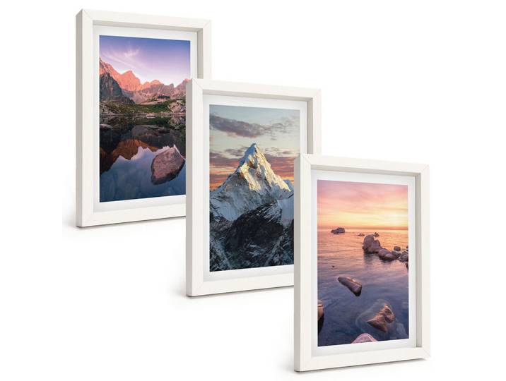 Tulup Bilder SET 3er Set - 20x30 cm Weißer Rahmen - Berglandschaften im Hintergrund, Kunststoff, Rechteckig, 20x30 cm, Fotografie, Bilder & Rahmen, Bilder