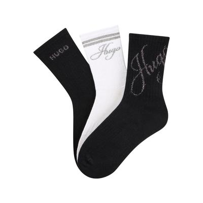 Socken HUGO UNDERWEAR "3P QS SHINY LOG CC W", Damen, Gr. 39-42, schwarz-weiß (open miscellaneous 962), Baumwollmischung, elastisch, Socken Socken, mit schimmerden Logos
