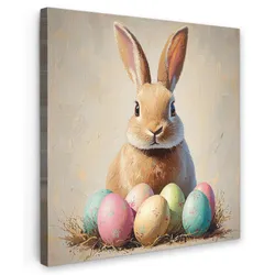 LEINWANDBILD Osterhase - Pastell - Eier Wandbild Wohnzimmer 50x50 cm
