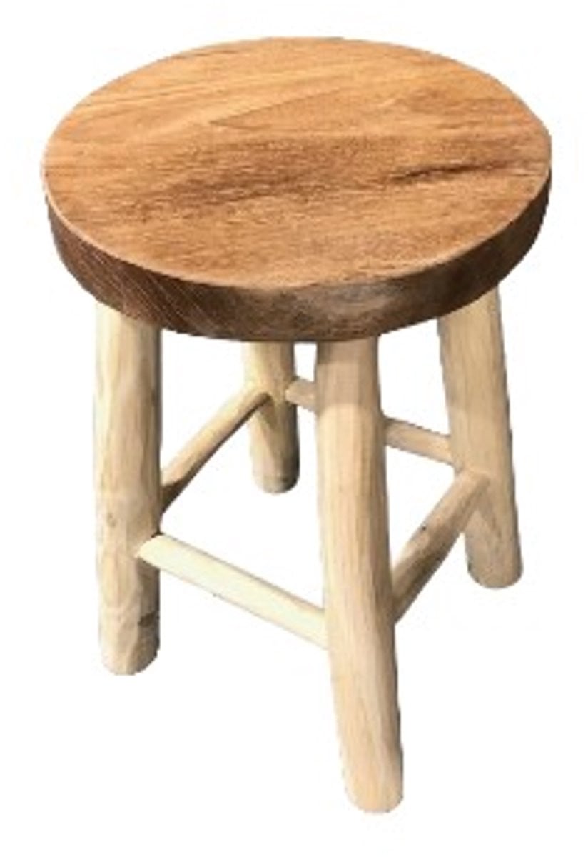 TeakOne Massief Houten Kruk - Rond - Indoor & Outdoor - Teak