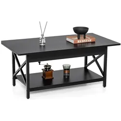 COSTWAY Couchtisch, mit Ablage, für Wohnzimmer, 110x60x48 cm, Schwarz