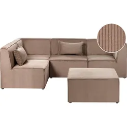 ECKSOFA Modul 4-Sitzer rechtsseitig Sandbeige Cord mit Ottomane Lemvig