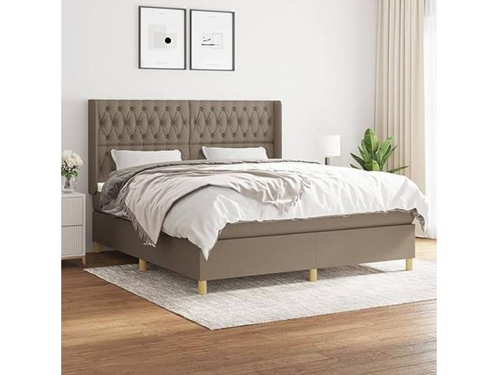 RJPLMFV Lattenrost, Matratze, Taupe, 180 x 200 cm, Doppelbett Kopfteil verstellbar, Taschenfedern, mittelharte Unterstützung, weicher Matratzenschoner, inkl. Anleitung