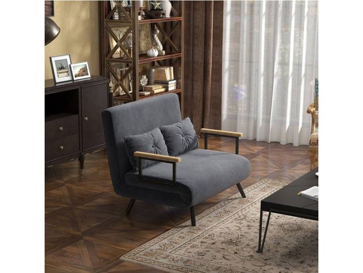 SENVIRO fauteuil convertible 1 place dossier inclinable tissu doux gris fonce 102x73x81cm
