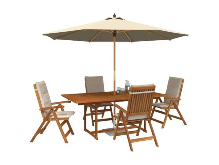vidaXL 5-teiliges Garten-Esszimmer-Set Natur Massivholz Akazie Stabiler Massivholzrahmen. der für den Außenbereich konzipiert wurde