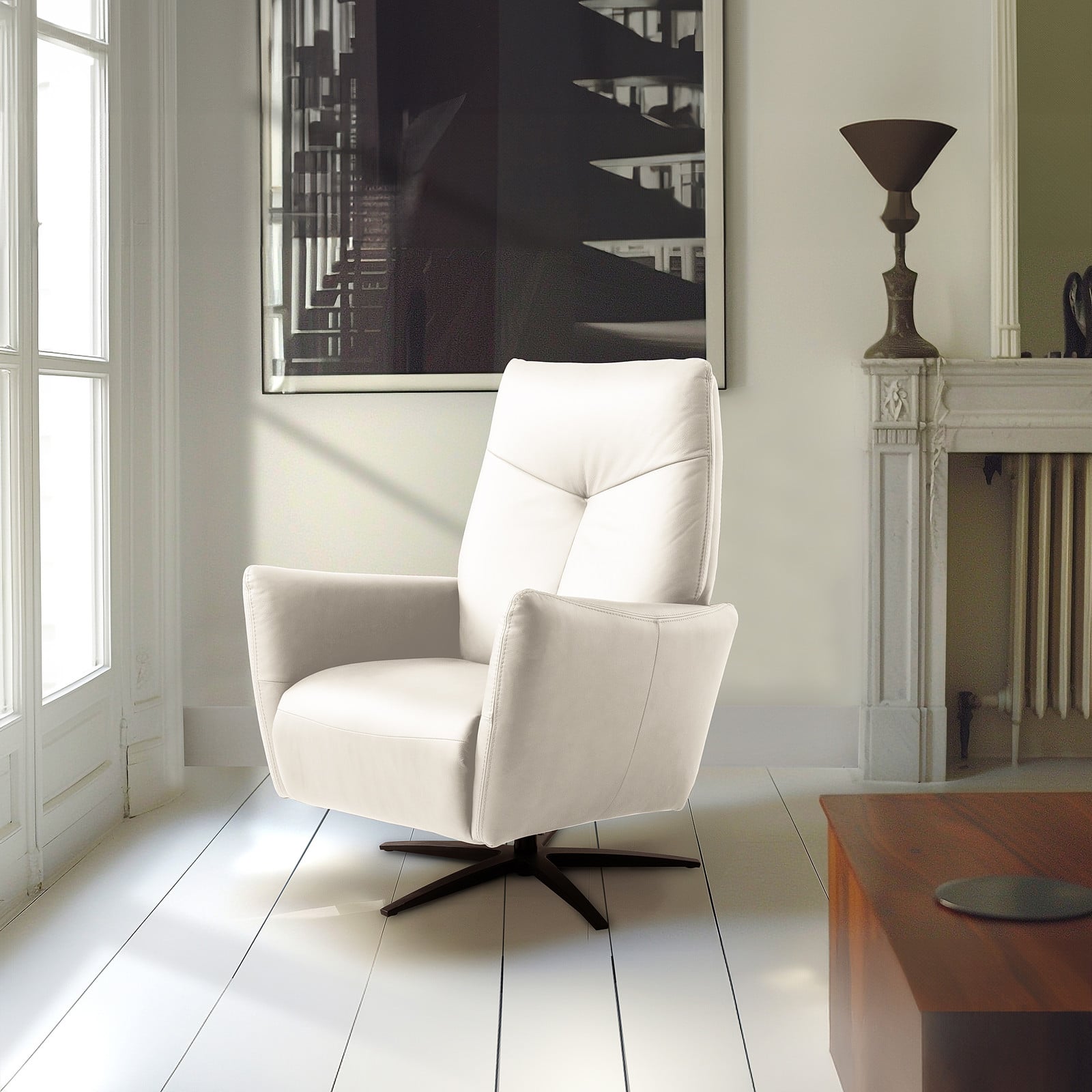 home24 Relaxfauteuil Domna wit leer elektrisch verstelbaar B: 76 cm, D: 107 cm, H: 88 cm