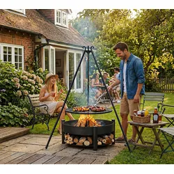 CookKing Schwenkgrill Set Montana 2 | mit Feuerschale, Dreibein und Grillrost - Schwarz