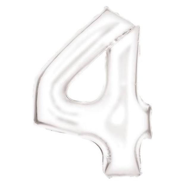 Amscan Zahlenballon Weiss Zahl 4 Seidenglanz - 86cm - leer (9917296)
