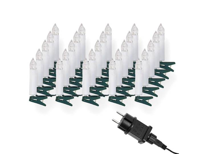 LED Lichterkette Weihnachtsbaum für innen, strombetrieben - keine Batterien erforderlich, inkl. Befestigungsclips, Retro Weihnachtskerzen für den Christbaum (30 Lichter)