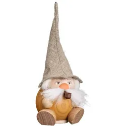Seiffener Volkskunst Kugelräucherfigur Waldzwerg sandgelb Größe 19 cm