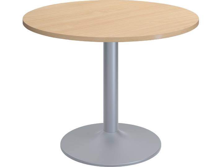 Table ronde Excellens plateau D 100 cm hêtre - 4 personnes - pied métal tulipe alu RAL 9006 - - Bruneau