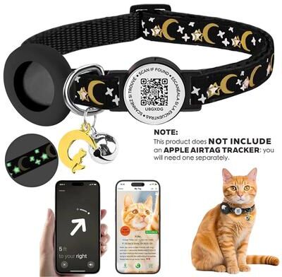 Uplifted Finds Aero Track AirTag QR Integrated Safety Cat Collar black (no Tracker)