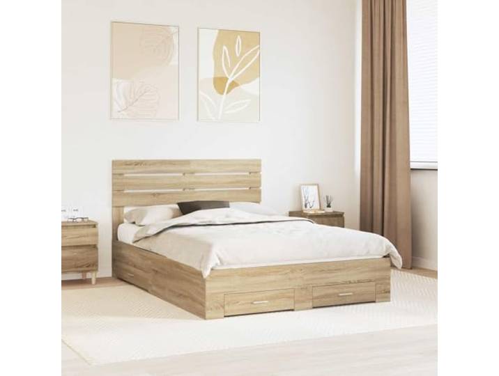 RJPLMFV Bettgestell mit Schublade, Holz aus Technik Mit Kopfteil, Metallgriffen, modernes Design, integrierte Aufbewahrung, Lattenrost inklusive