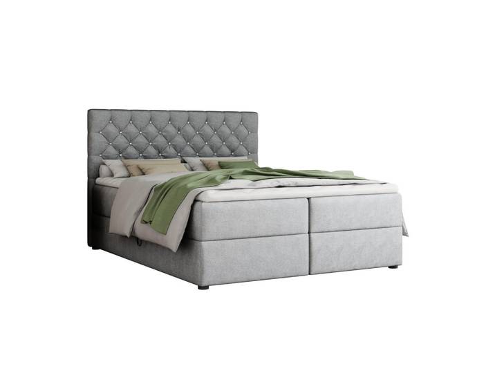 Deine Möbel 24 Boxbett Best 160/200 Velours Hellgrau mit Bonell-Federkernmatratzen H3, Holz, H3, 160x200 cm, Schlafzimmer, Betten, Boxspringbetten