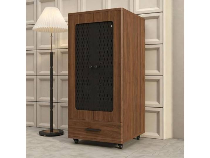 Hifi Rack Stereo-Schrank aus Massivholz, geschlossenes Modell Glastüren 2/3/4-stufig, absorbierende Füße, netto, geeignet für Wohnzimmer und Spielzimmer(A,26*20.5*21.7in)