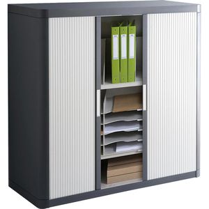 Paperflow Rollladenschrank aus Metall und Kunststoff, abschließbar, 110x104x42cm (B/H/T), grau / anthrazit, 2 Böden