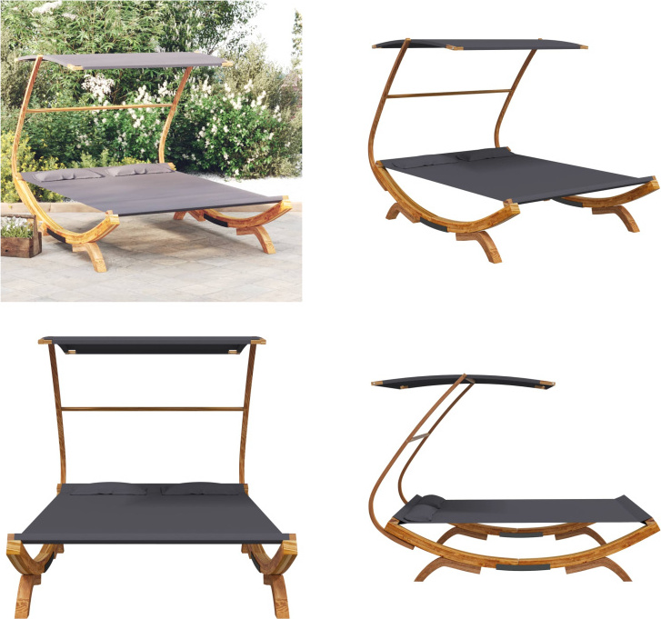 vidaXL Loungebett mit Dach 165x203x138 cm Bugholz Massiv Anthrazit - Hängematte - Hängematten - Garten Hängematte - Garten Hängematten