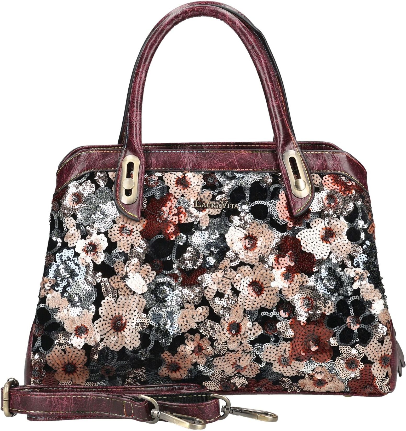 Henkeltasche LAURA VITA "LAURA VITA Taschen Lederimitat/Textil", Damen, Gr. onesize, bunt (rotbraun), Lederimitat, Taschen