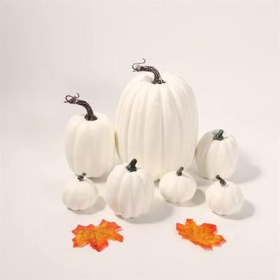 Inspired Finds 7PCS Artificial Pumpkin Set For Halloween DIY Crafts And Autumn Harvest Decor white