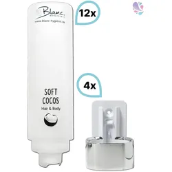 SET: Professionelles Shampoo-Duschgel-Set – 12x425 ml – verschied. Düfte – Wandhalterung in Weiß, Schwarz oder Chrom optional