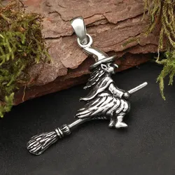 Drachensilber Fliegende Hexe Kettenanhänger 925 Silberschmuck - Silber