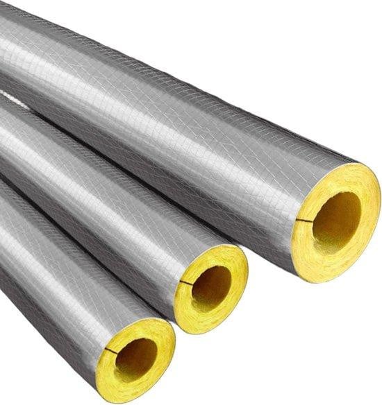 Glaswol Isolatiebuis met Aluminiumfolie - Hittebestendige en Vlamvertragende Pijpisolatie voor Leidingen - Lengte: 1 meter