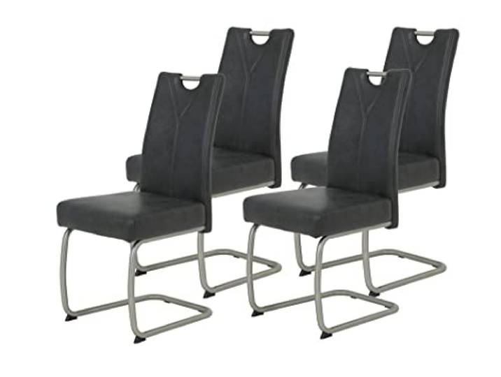 Hela Tische, 4er Set Esszimmerstuhl Schwingstuhl Sophia, Microfaser Anthrazit, Edelstahlgestell, Komfortsitz Federkorb, 140kg belastbar