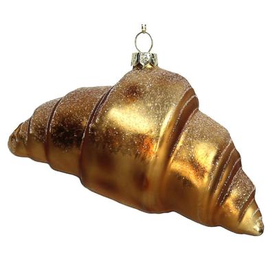 Christbaumschmuck Glas 15,2cm Croissant Figur Handbemalt & mit Glitzer Weihnachtsbaum Anhänger Weihnachten Weihnachtsbaumschmuck Gebäck Hellbraun