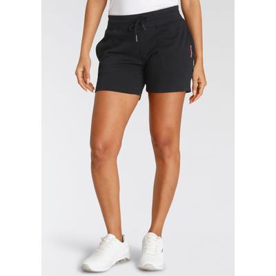 Sweatshorts KANGAROOS, Damen, Gr. 32, N-Gr, schwarz, Interlock, Obermaterial: 100% Baumwolle, kontrastfarbene Details, unifarben, bequem kurz, Hosen Sweatshorts, zum Krempeln mit Riegel und Knopf