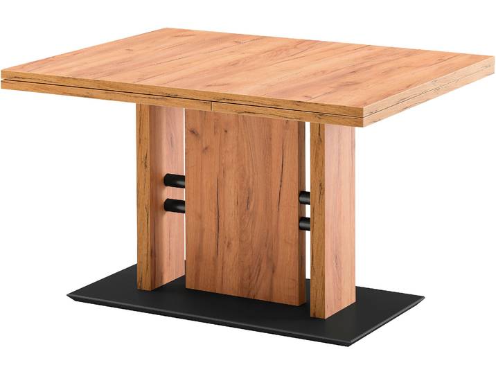 Esstisch K+W KOMFORT & WOHNEN, braun (eiche terra grau, eiche terra grau, eiche terra grau), B:120cm H:75cm T:80cm, Tische, Esstisch, schwarzes Rundrohrgestell, erweiterbar mit Schiebeplatte
