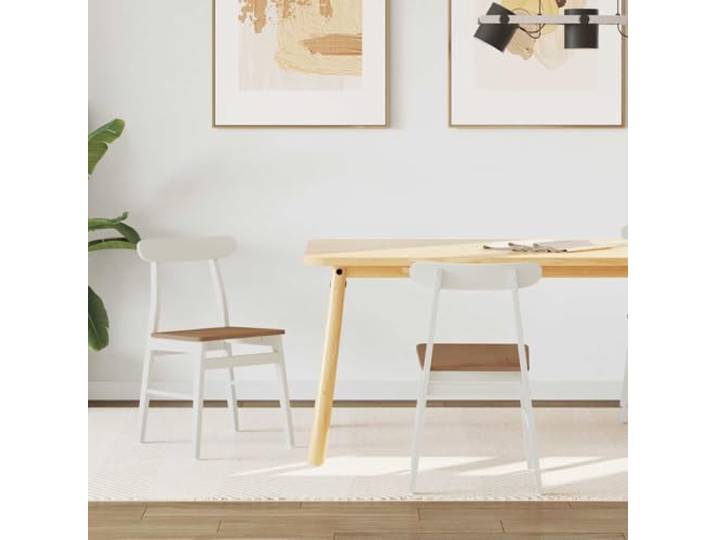 UYPTERF Esszimmerstuhl 2 STK Massives Gummiholz Weiß und Natur Vintage-Design, lackierte Oberfläche, Kautschukholz, robust, pflegeleicht, Esszimmer, Küche, Homeoffice