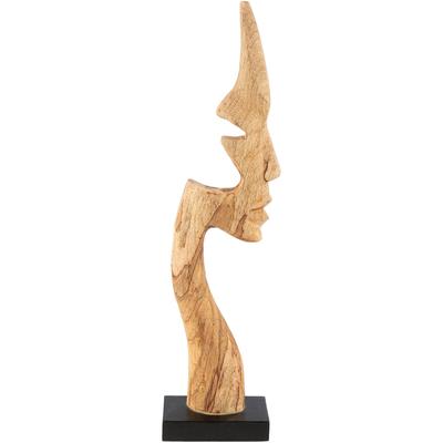 Skulptur GILDE "Skulptur Gesicht Silhouette naturfarben", braun (naturfarben), B:15,5cm H:63,5cm T:9cm, Mangoholz, Dekofiguren, Gesicht Dekoobjekt zeitgenössische Kunst abstrakte Köpfe