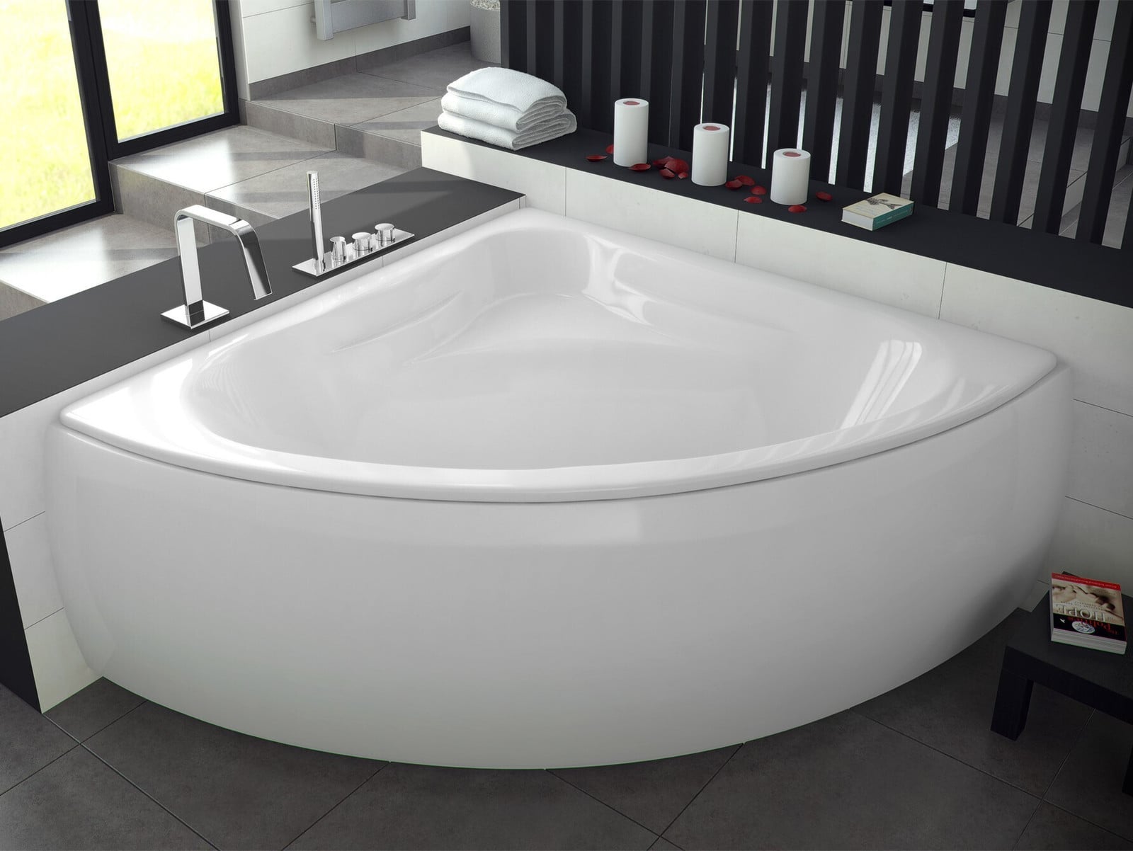Badland Mia Hoekbad met acryl omranding en sifon, Complete 4-in-1 set, B/D: 140 x 140 cm