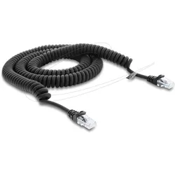 Delock RJ50 Spiralkabel Stecker zu Stecker 3 m schwarz (91236) (CAT5e, 3 m), Netzwerkkabel